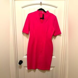 St John Fuchsia V neck Knit Dress Size L Size 12 NWT